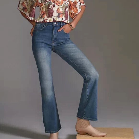 Anthropologie Pilcro 33 Tall NWT The Icon Flare Jeans Medium Blue Denim 33T - Picture 2 of 9